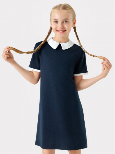 Платье синее с белым воротником и вставкой в рукавах для девочек