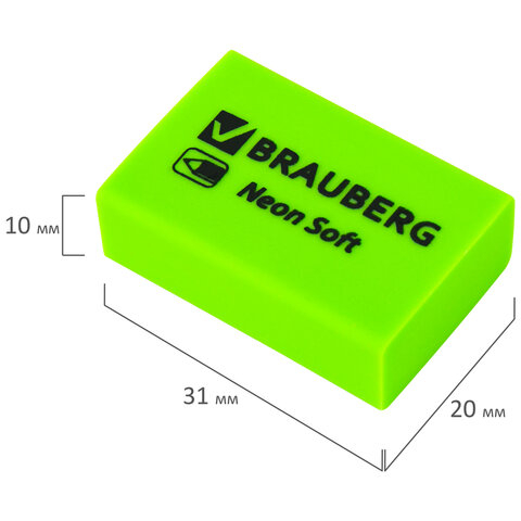 Ластики BRAUBERG NEON SOFT, размер ластика 31х20х10 мм, экологичный ПВХ, 271339