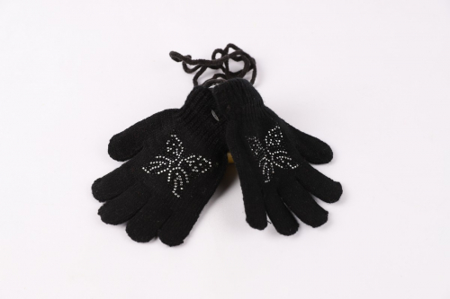 Перчатки детские с бабочкой из страз 1 слой, размер 12 059-410-1 черные