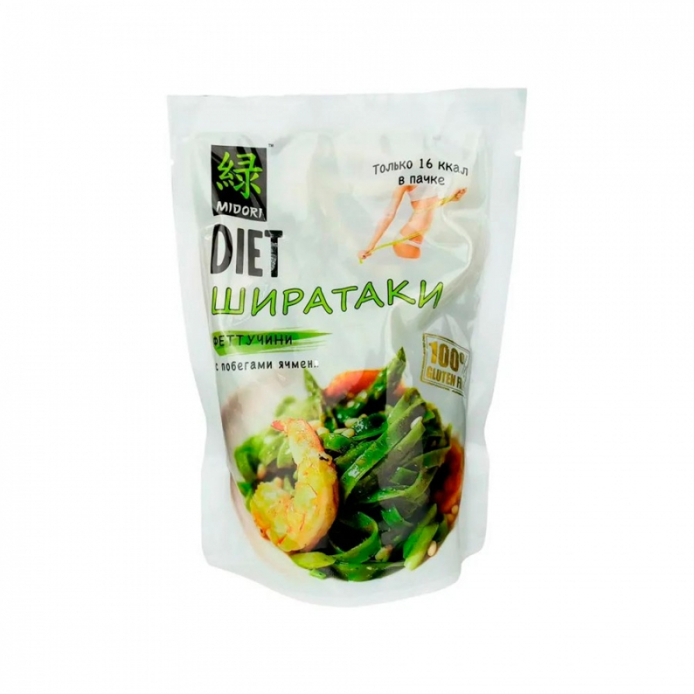 MIDORI Shirataki noodles Лапша Ширатаки Феттуччине с побегами ячменя 200г