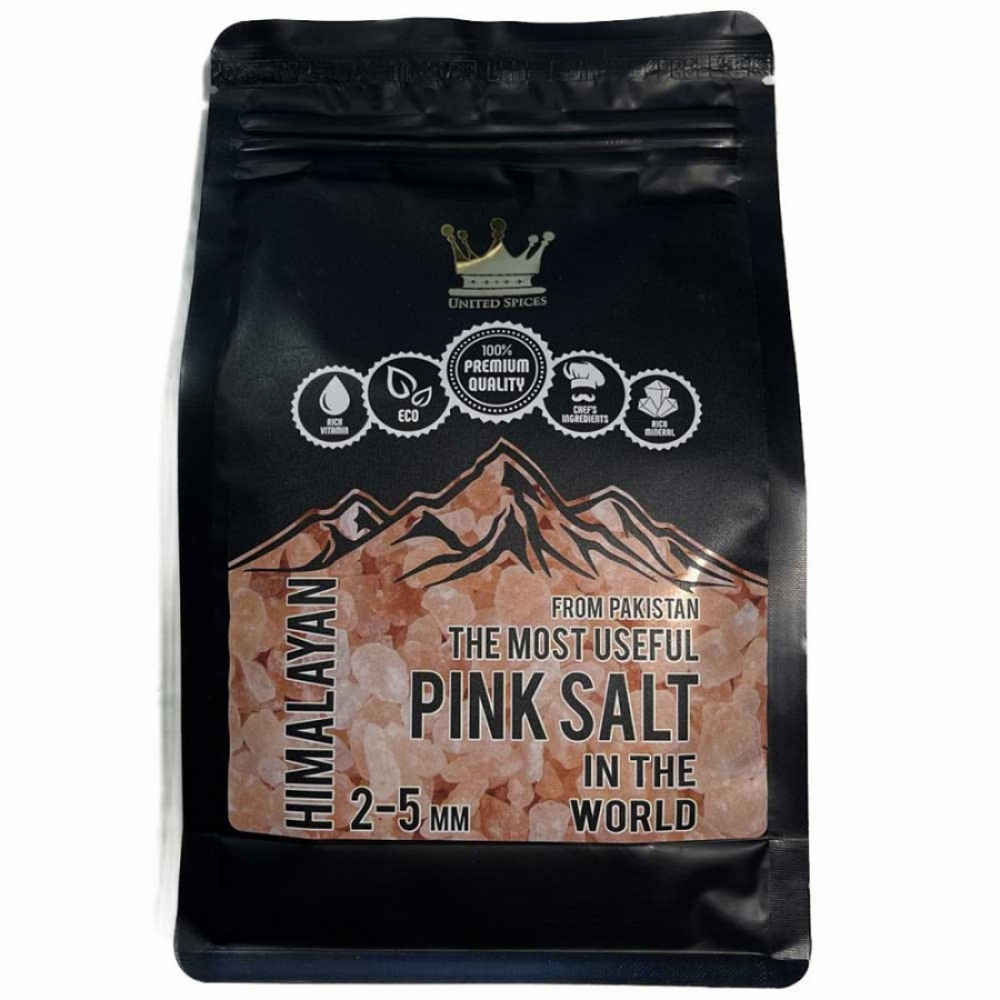 UNITED SPICES Pink Salt Himalayan Соль гималайская крупный помол дой-пак 1000г
