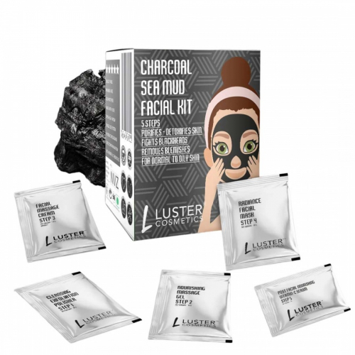 Luster Charcoal Sea Mud Facial Kit Набор: Пенка-скраб для умывания, Массажный гель для лица, Массажный крем для лица, Маска для лица, Сыворотка для лица 45г