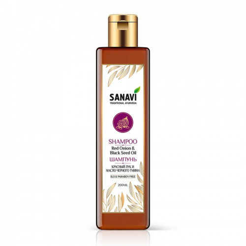 SANAVI Shampoo red onion and black cumin oil Шампунь красный лук и масло черного тмина 200мл