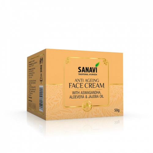 SANAVI Anti-aging face cream ashwagandha aloe vera and jojoba oil Крем антивозрастной для лица ашваганда алоэ вера и масло жожоба 50г