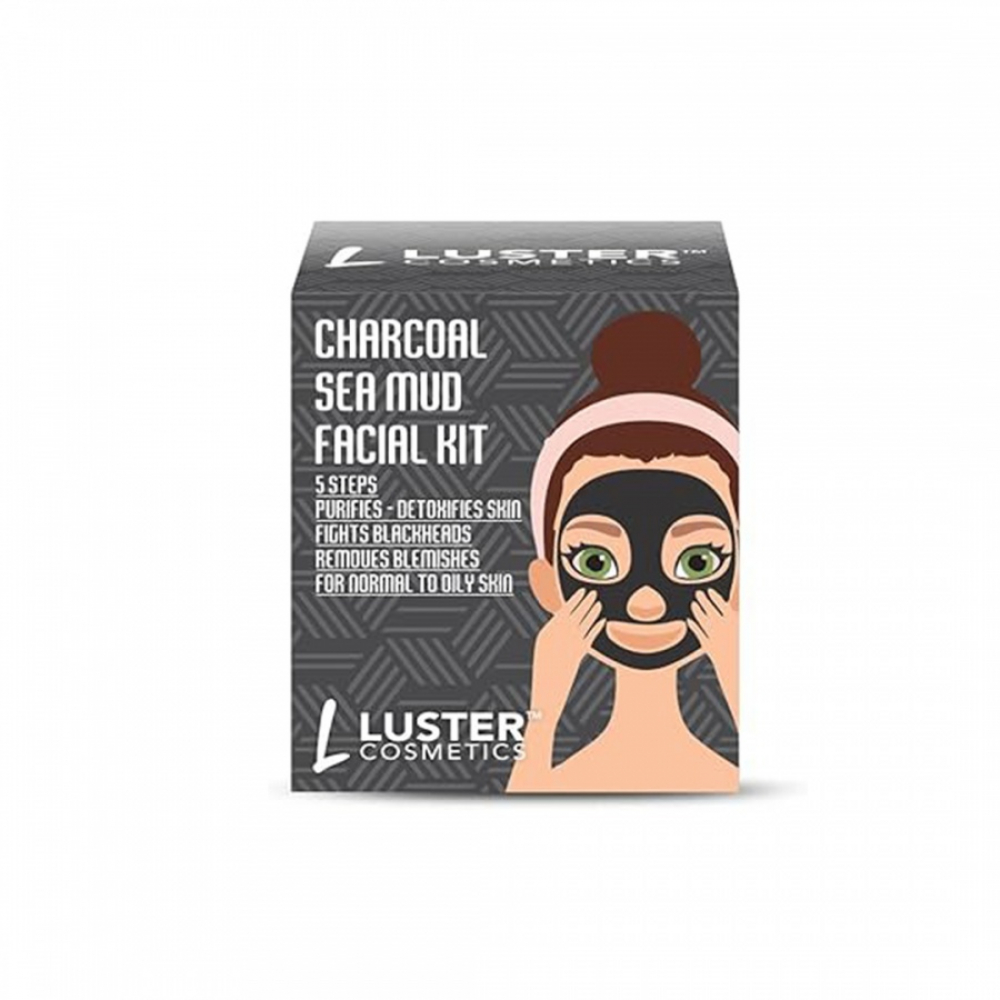 LUSTER Charcoal Sea Mud Facial Kit Набор: Пенка-скраб для умывания, Массажный гель для лица, Массажный крем для лица, Маска для лица, Сыворотка для лица 45г