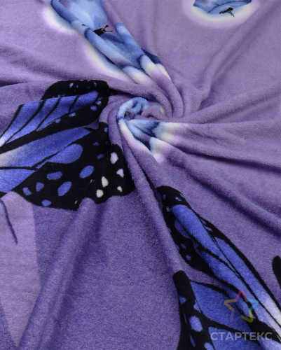 Велсофт флис 205см бабочки с узором фиолетовый