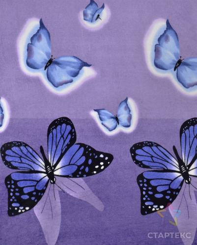 Велсофт флис 205см бабочки с узором фиолетовый