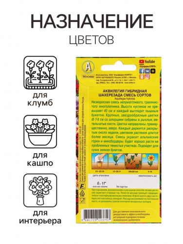 Семена цветов Аквилегия 