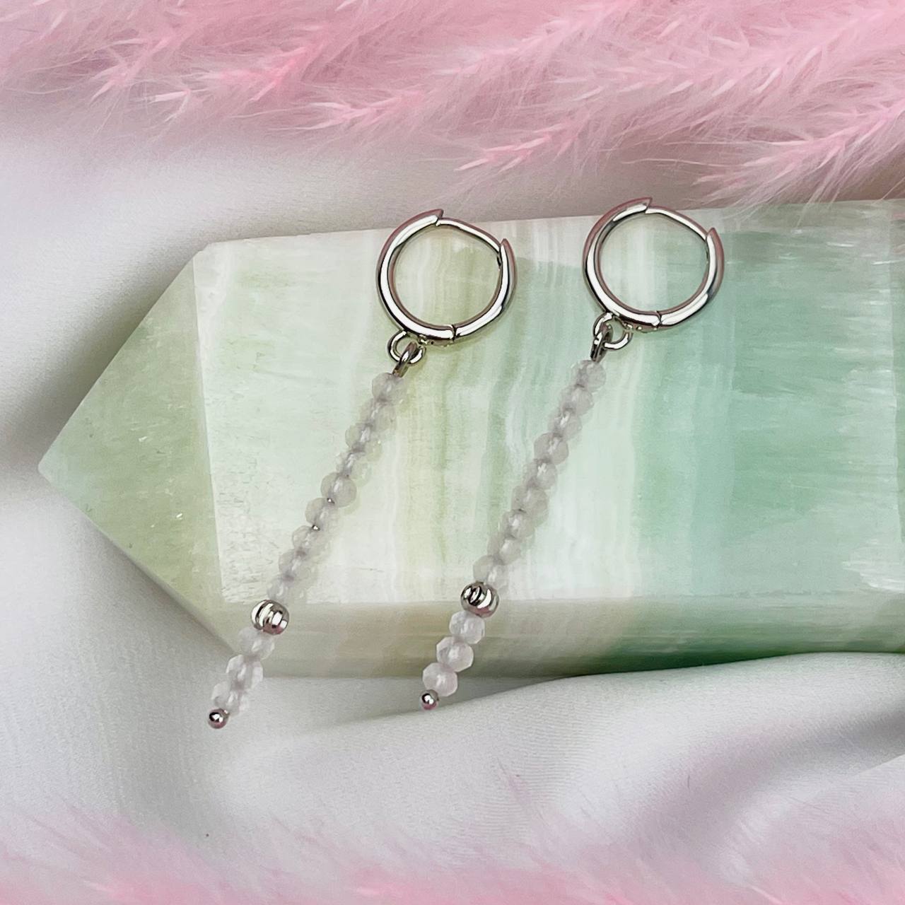 Радуга Самоцветов Серьги длинные из Розового кварца