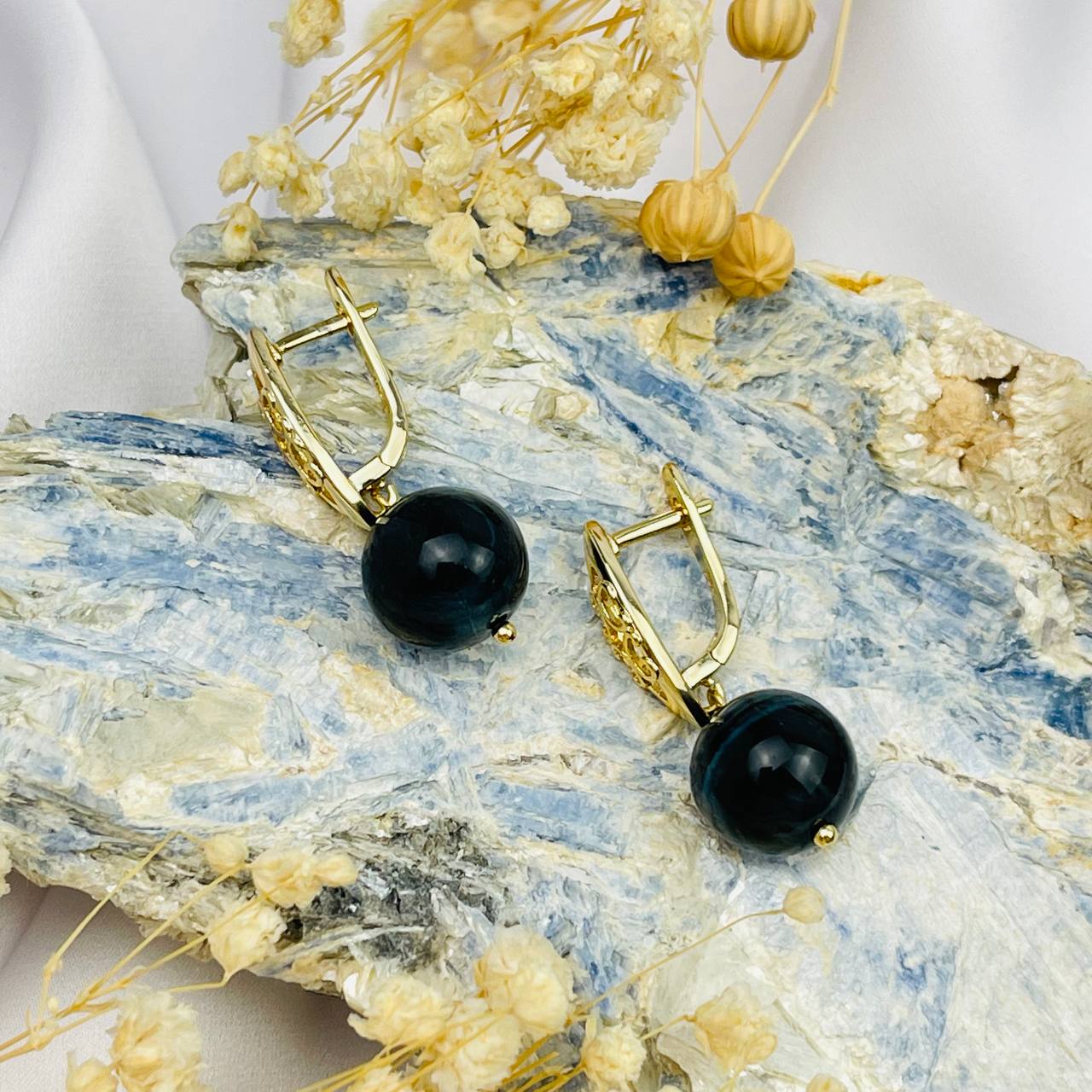 Радуга Самоцветов Серьги из Соколиного глаза