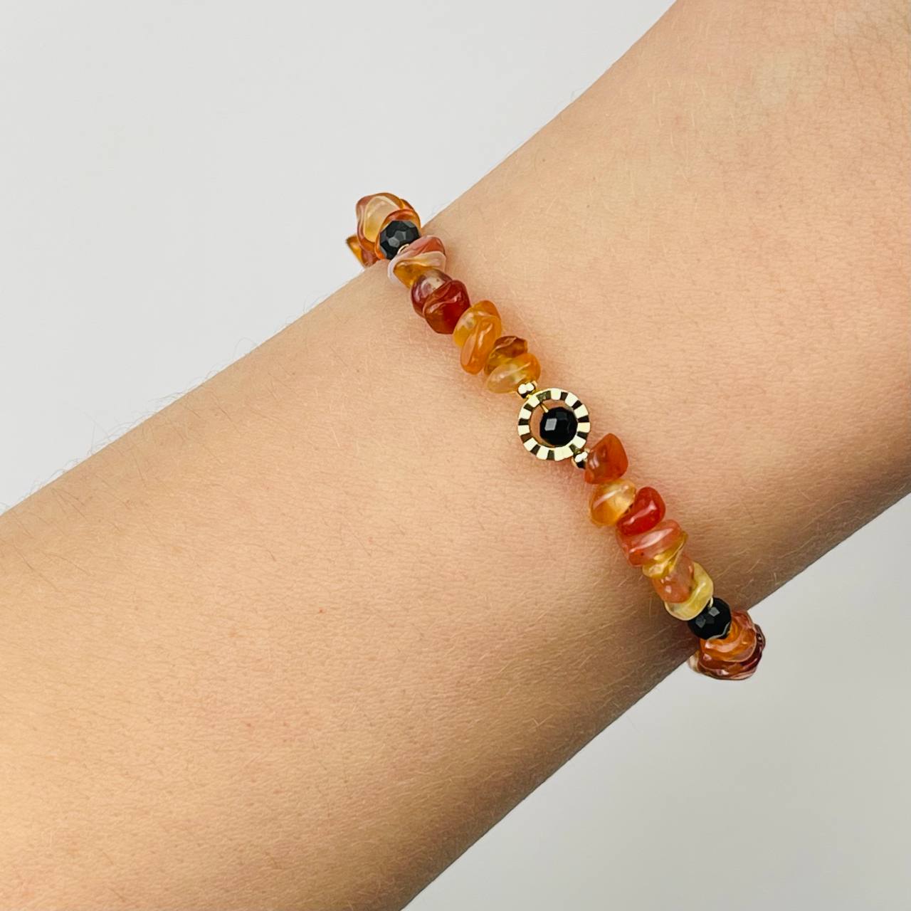 Радуга Самоцветов Браслет из Сердолика и Обсидиана