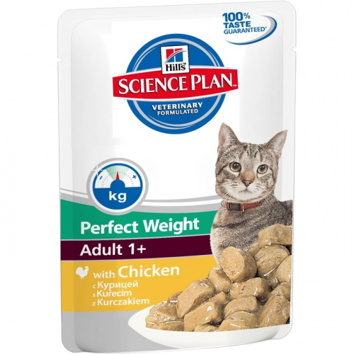 Влажный корм Hill's Cat для кошек, идеальный вес, курица, пауч, 85 г