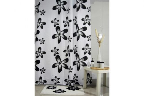 Штора для ванной комнаты Чёрные Цветы Полиэстер, 180x200 см