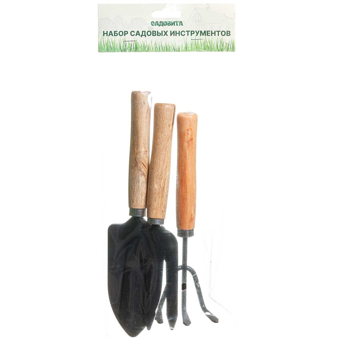 Набор инструментов HD1104/HD1014 садовый 3 предмета деревян.ручки (лопатка, вилка-рыхлитель, рыхлитель) 20-25см (120)