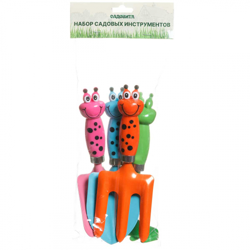 Набор инструментов HD1092 садовый детский 4 предмета (21см), пластиковые ручки, (2лопатки, грабли, вилка д/рыхления 3 зуб.) (50)