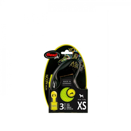 Рулетка Flexi Neon New XS (до 12 кг) лента 3 м, желтая