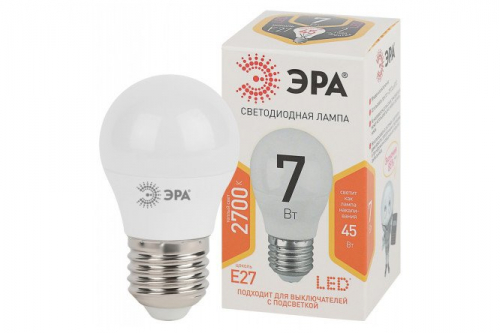 Лампа светодиодная ЭРА Std led P45-7W-827-E27 7W, E27, Тёплый свет