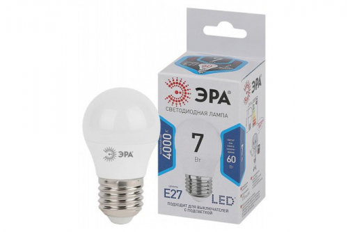Лампа светодиодная ЭРА Std led P45-7W-840-E27  7W, E27, Нейтральный свет