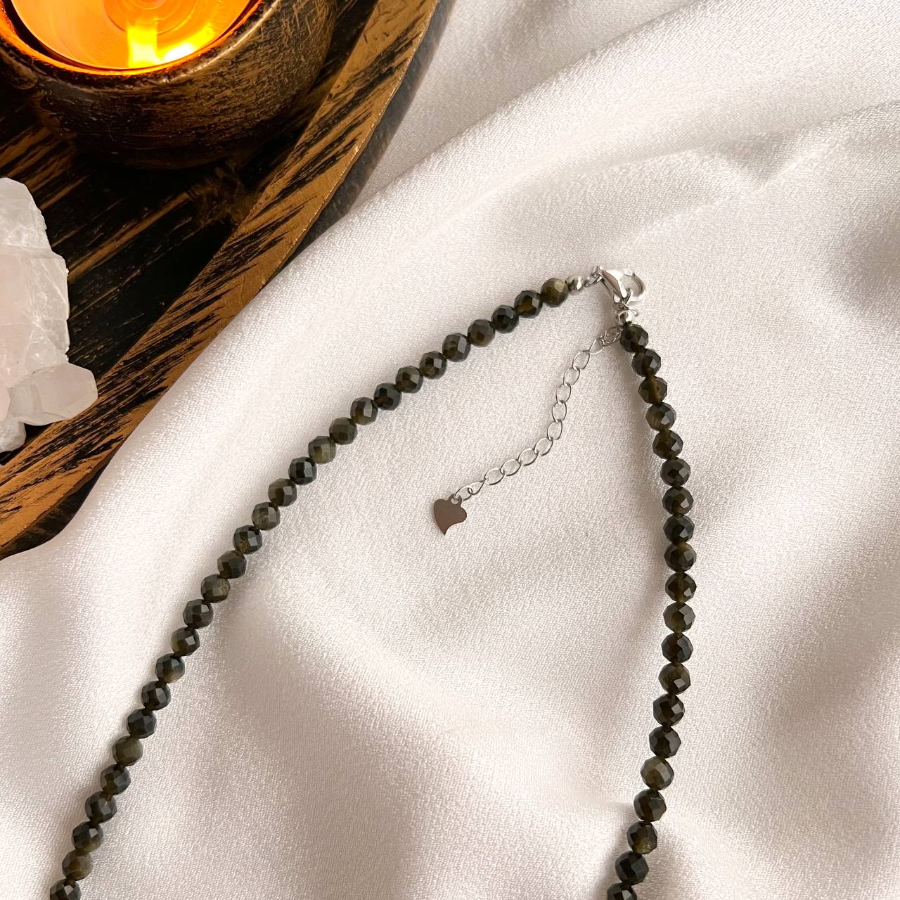 Радуга Самоцветов Колье из Обсидиана и Опала