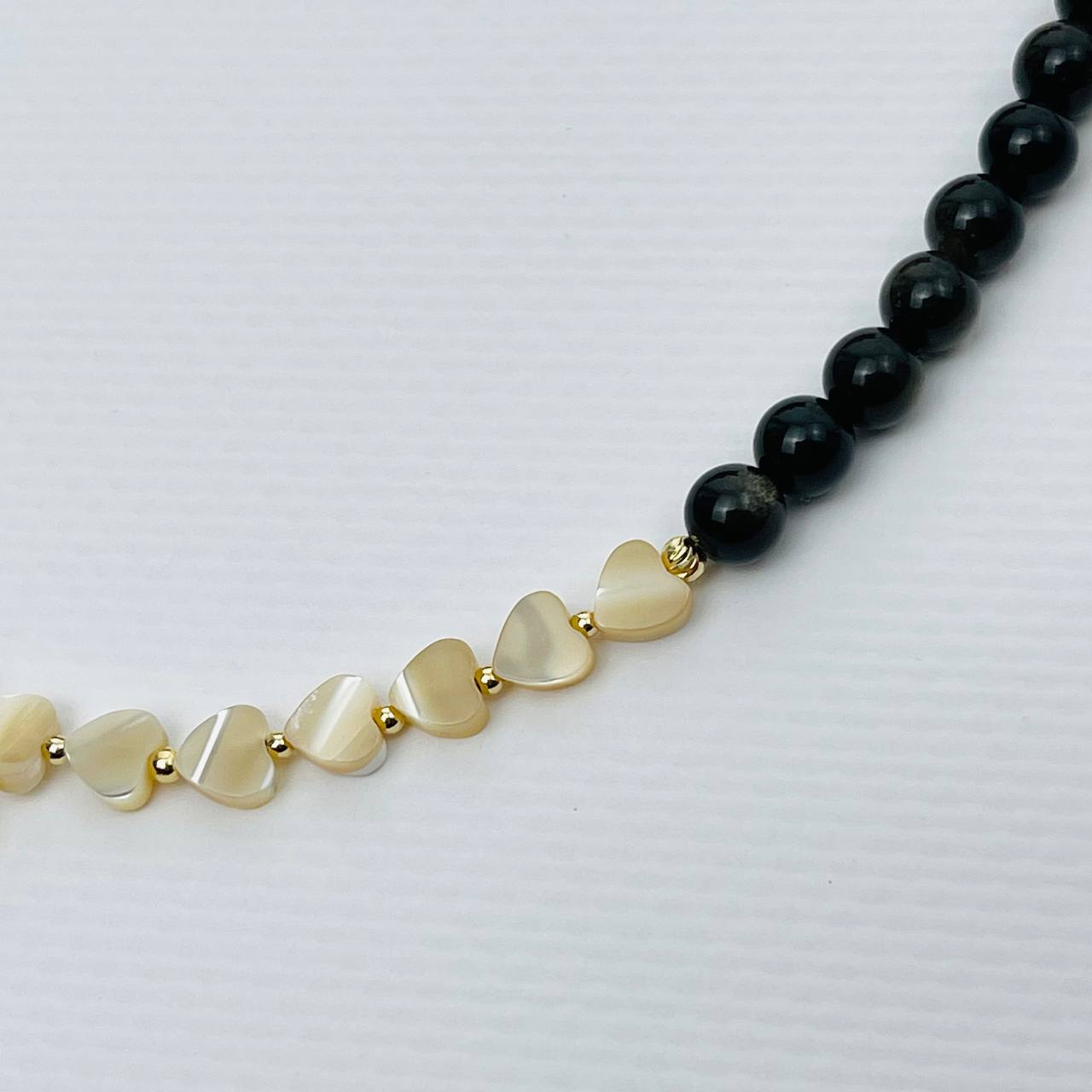 Радуга Самоцветов Колье из золотистого Обсидиана,Перламутра и Цитрина