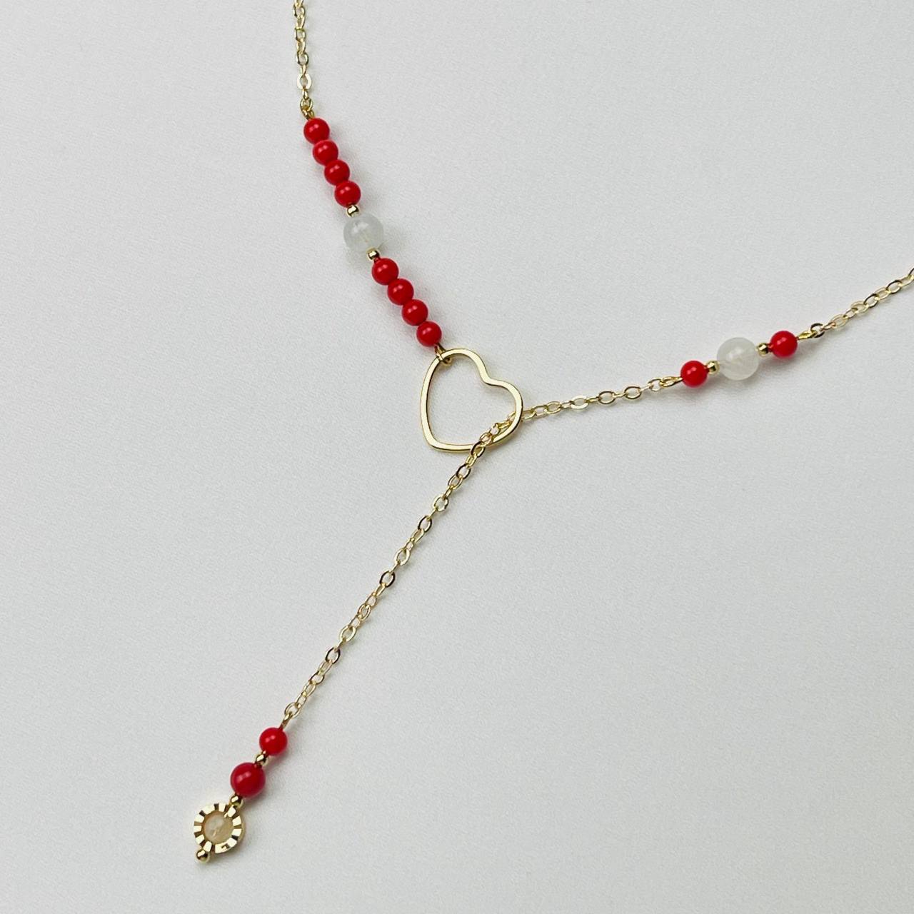 Радуга Самоцветов Колье на цепочке из Коралла и Лунного камня