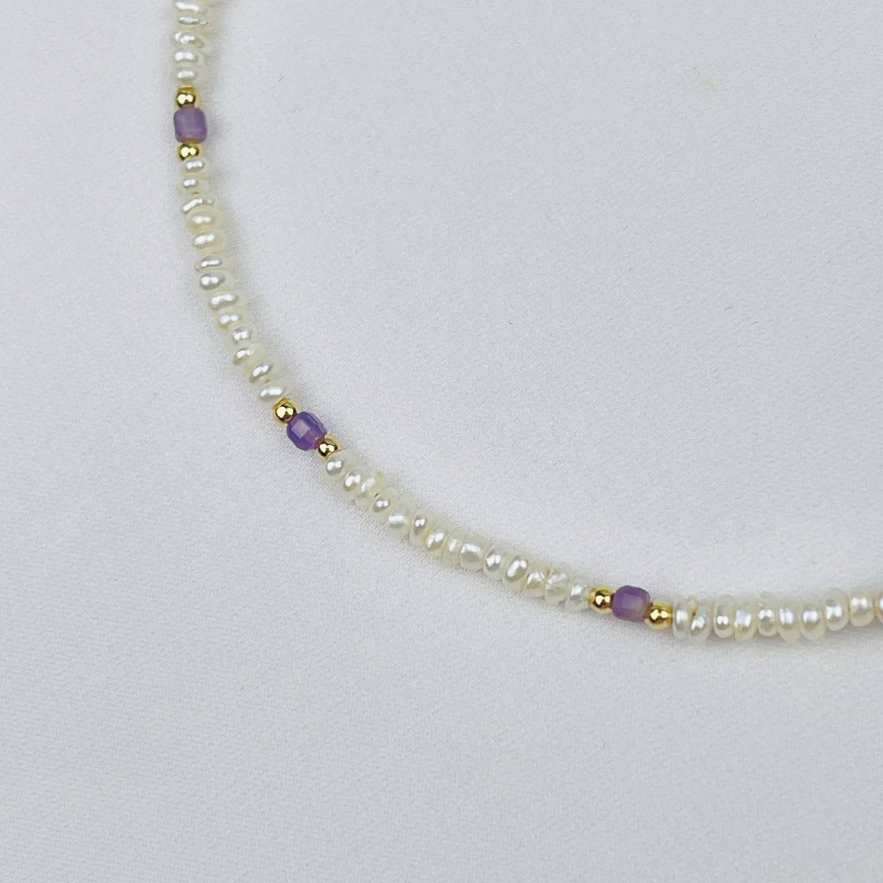 Радуга Самоцветов Чокер из Жемчуга,Аметиста и Чароита