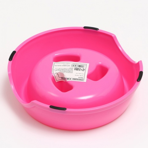 Миска пластиковая медленное кормление18 х 18,5 х 5,5 см, розовая
