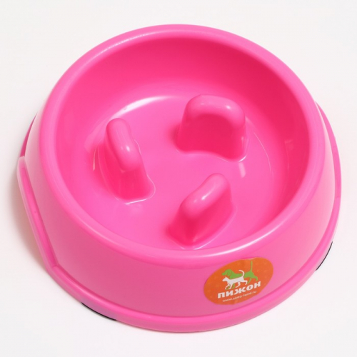 Миска пластиковая медленное кормление18 х 18,5 х 5,5 см, розовая