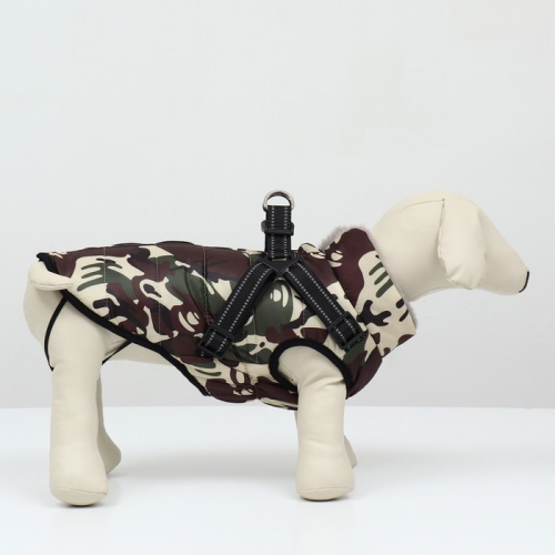 Куртка для собак со шлейкой, размер 2XL ( ДС 45 см, ОШ 40 см, ОГ 58 см), камуфляжная