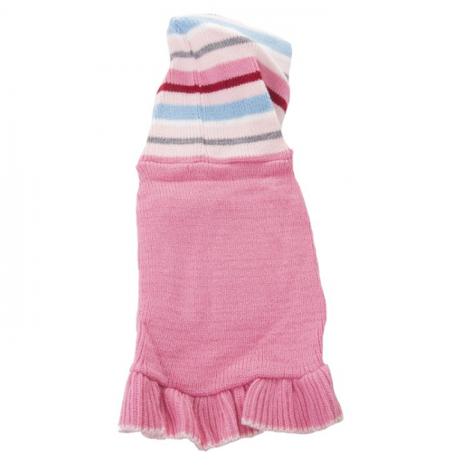 Платье вязаное с полосатым капюшоном, ДС 25 см, розовое