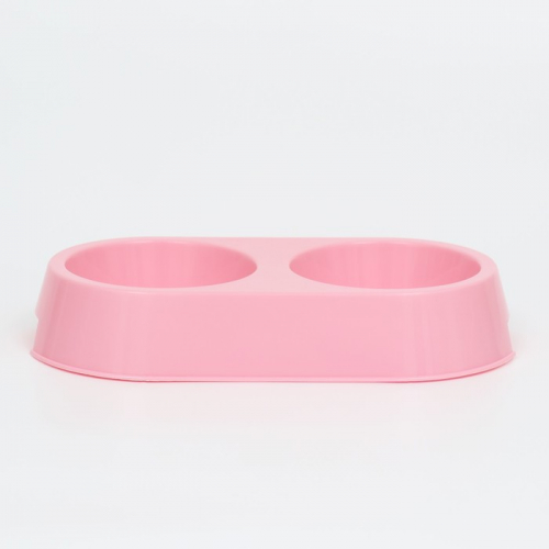 Миска пластиковая двойная 29,5 х 16,5 х 5 см, нежно розовая