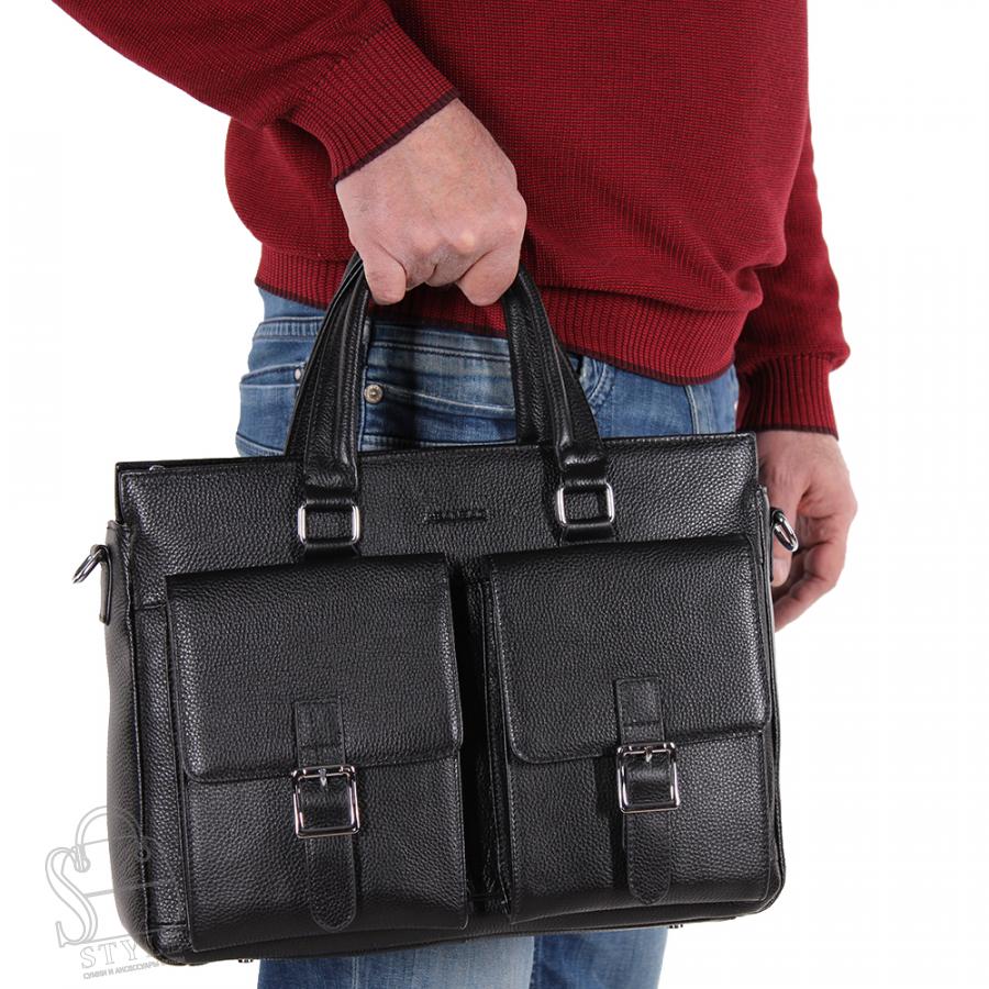 Портфель мужской кожаный 2093BSH black Heanbag в Новосибирске