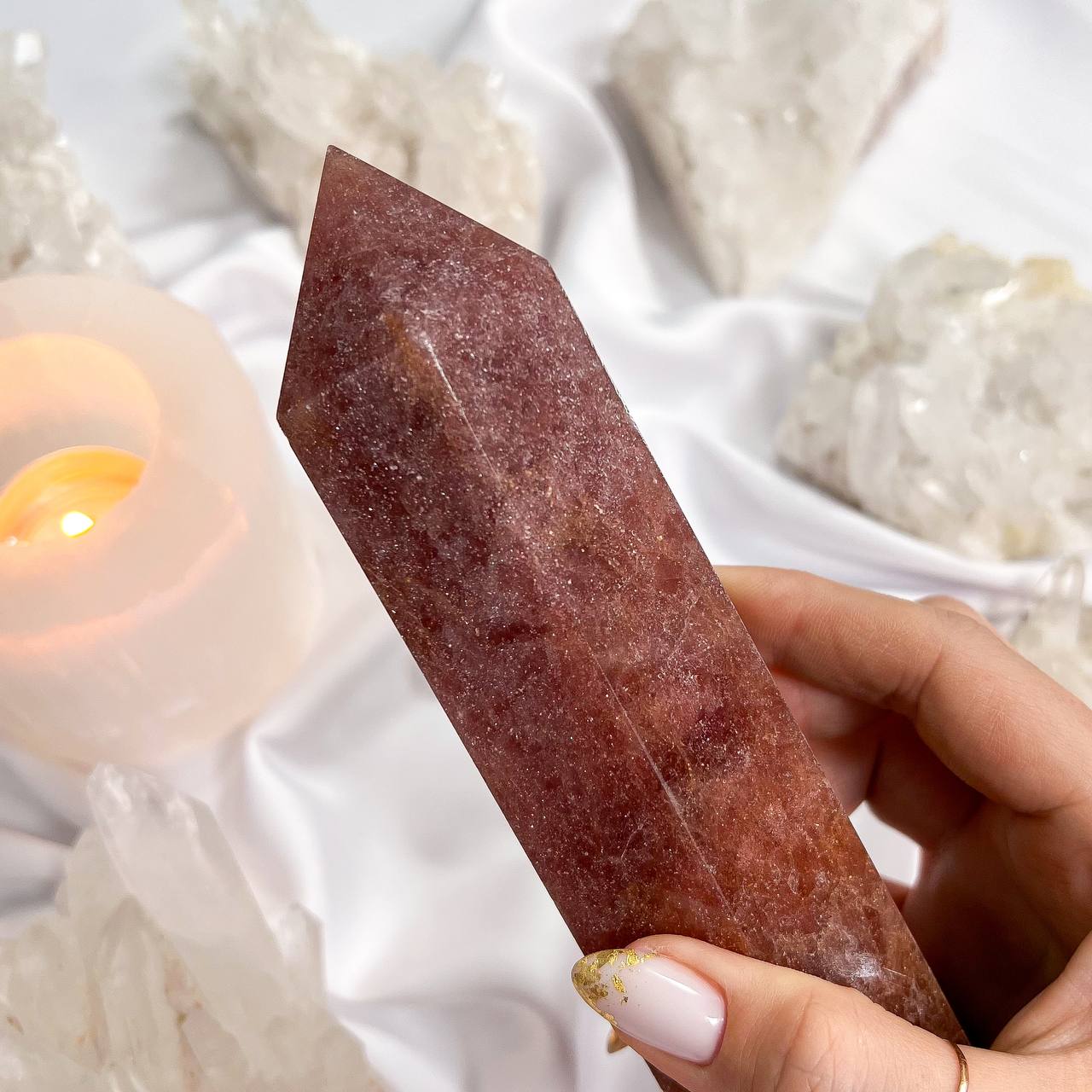 Радуга Самоцветов Кристалл-Генератор из Клубничного кварца