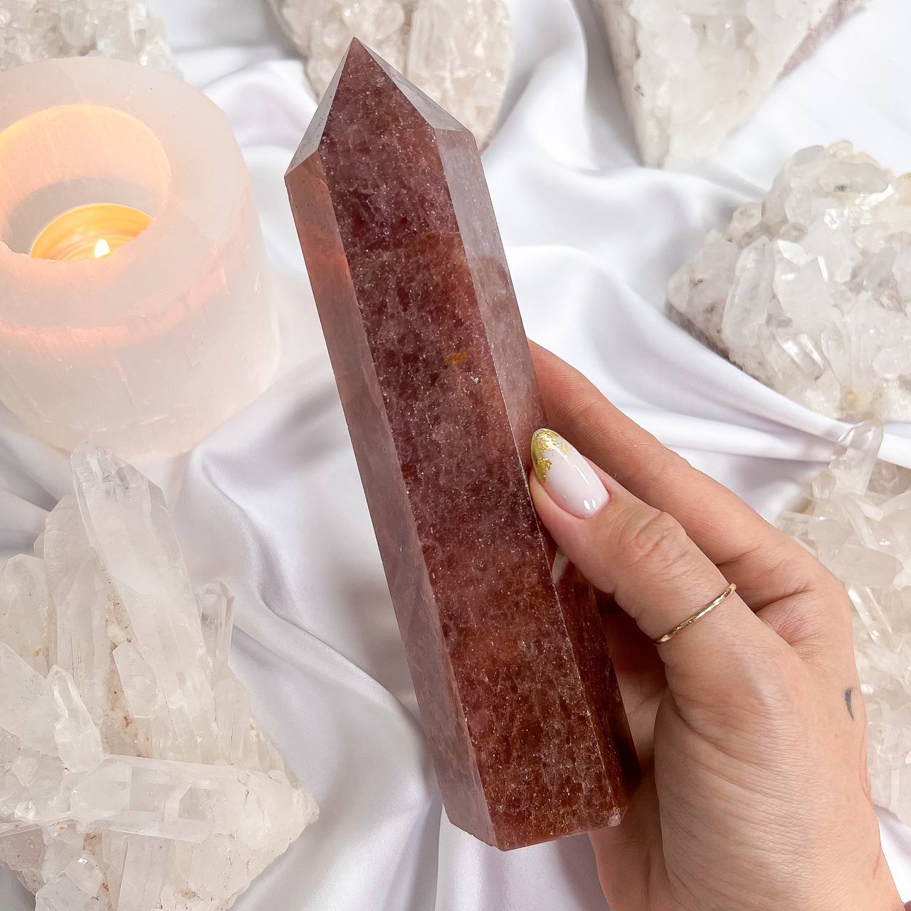 Радуга Самоцветов Кристалл-Генератор из Клубничного кварца