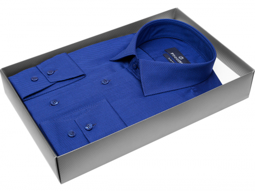 Синяя приталенная мужская рубашка Poggino 5010-20 в узорах с длинным рукавом