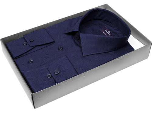 Темно-синяя приталенная мужская рубашка Poggino 7013-59 с длинными рукавами