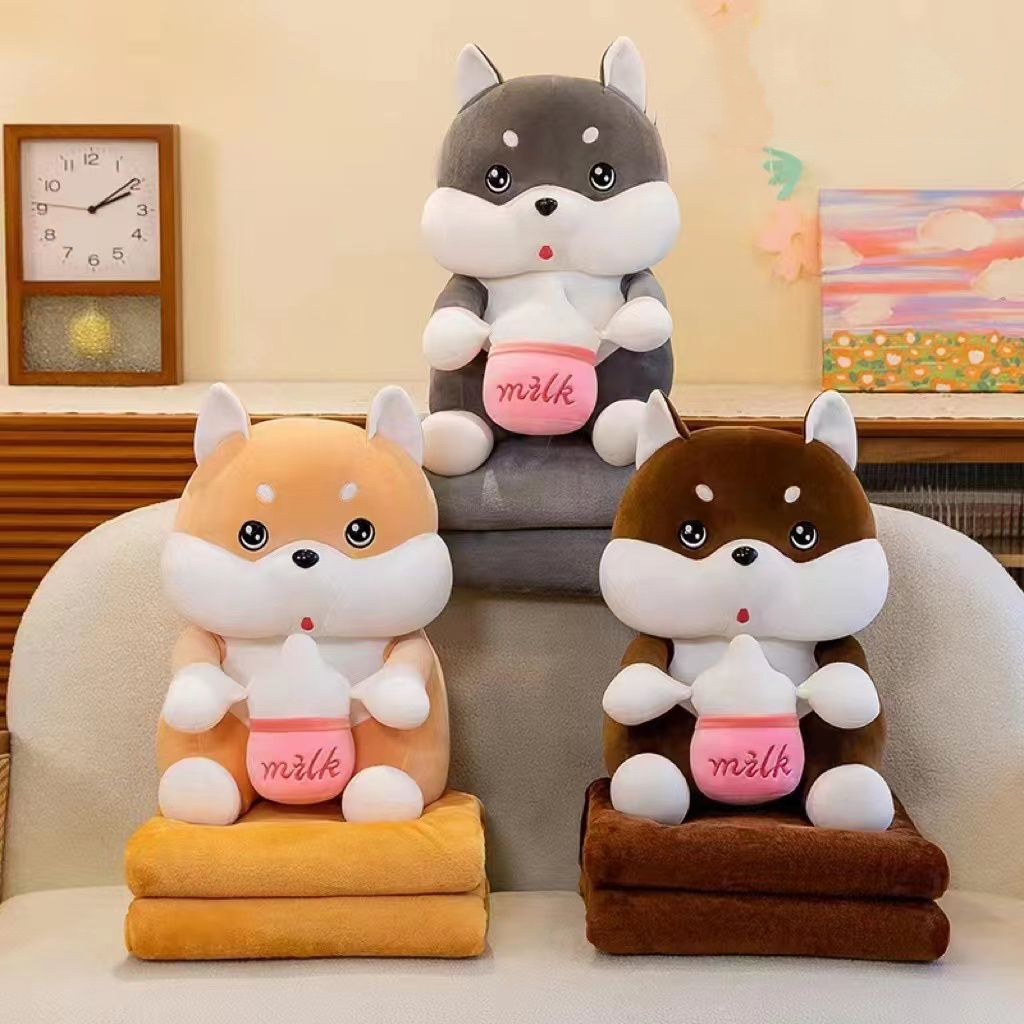 Игрушка с пледом 916 - 3 ХАСКИ С МОЛОКОМ - коричневый р-р 130х160