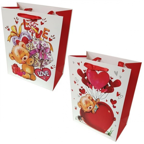 Подарочный пакет люкс бумажный 18*23*10 см Мишка с сердцем 108150
