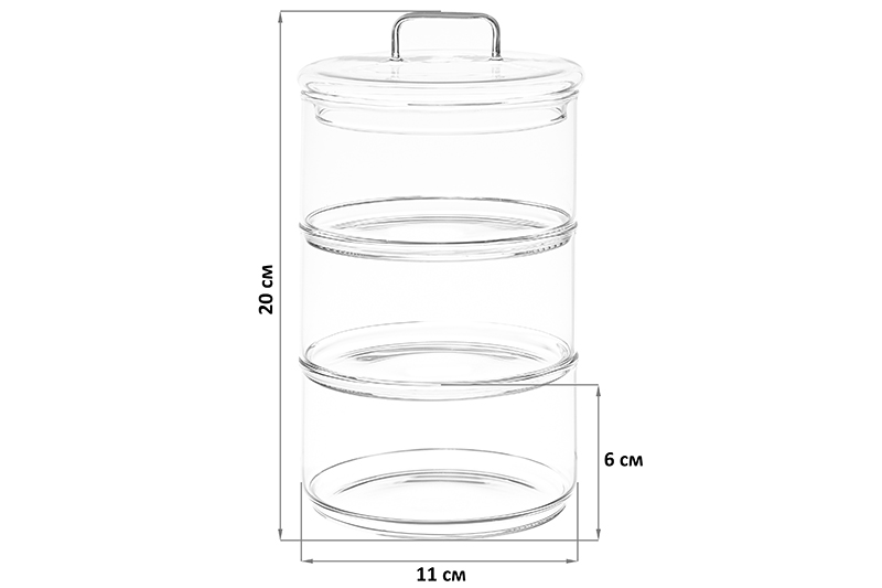 Банка д/хранения 3-х секционная 400 мл 11,5*11,5*20 см