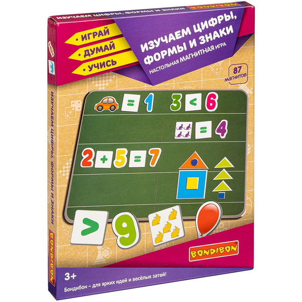 Магнитные игры BONDIBON, Изучаем цифры, формы и знаки (87 магнитов)