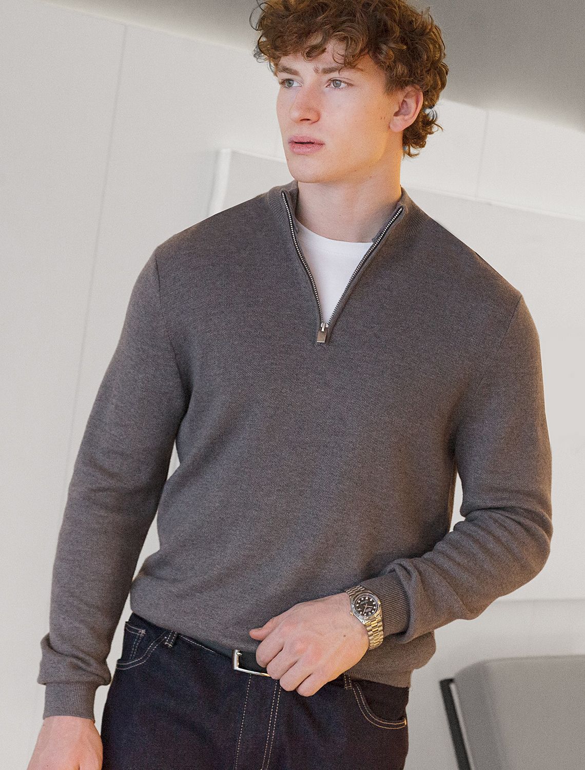 Джемпер двуслойной вязки из мягкой пряжи с хлопком