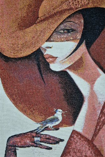 Девушка с птичкой ретро 1761 Купон 53х37 см 1063