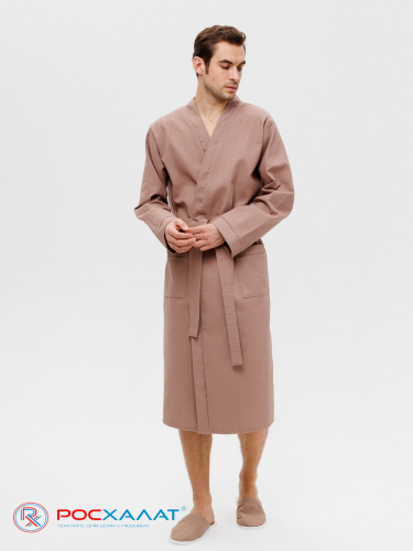 Мужской вафельный халат с планкой коричневый В-03 (21)