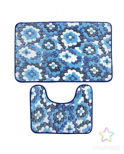 Набор ковриков для ванны и туалета «Голубые цветы», 2 шт: 40×50, 50×80 см