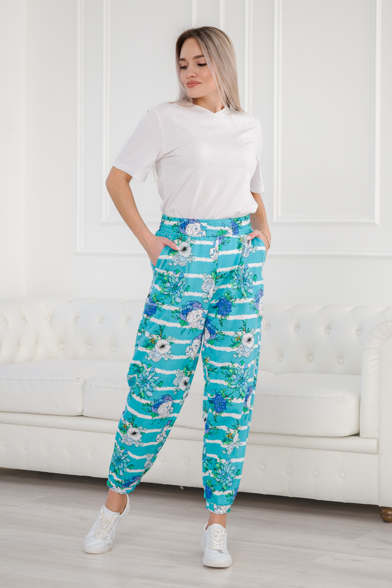 Брюки женские из футера Забава маки на ментоле