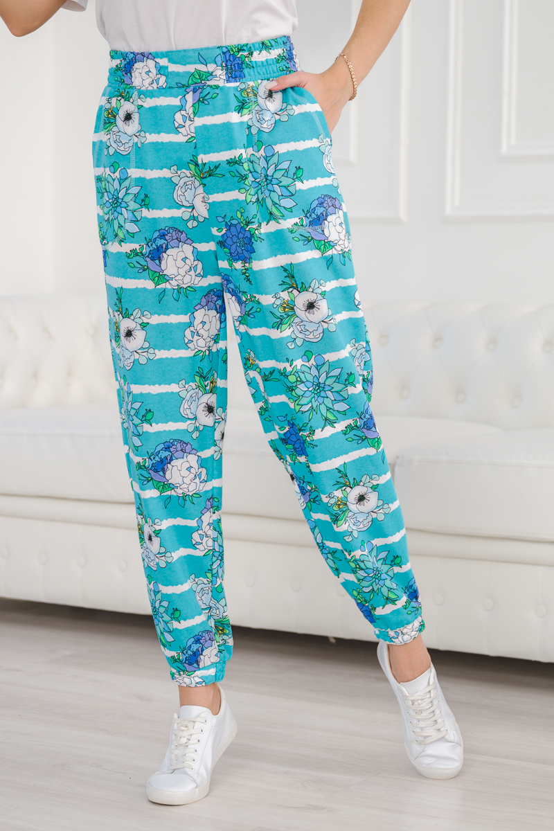 Брюки женские из футера Забава маки на ментоле