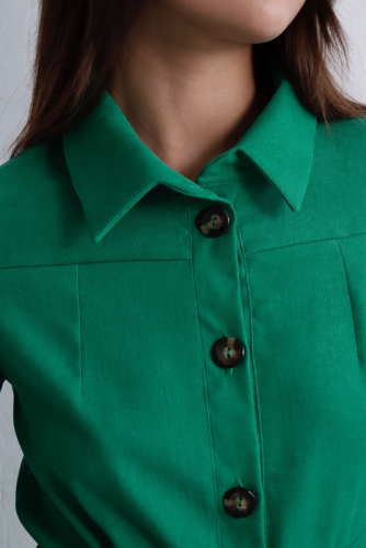 24008 Платье-рубашка из микровельвета зелёное (42, 44)
