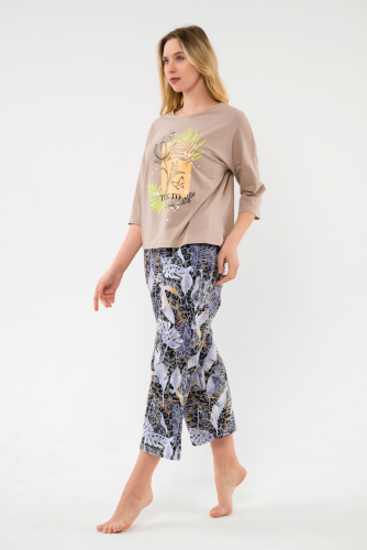 Пижама из футболки и брюк из кулирки Мечта тропики кофе