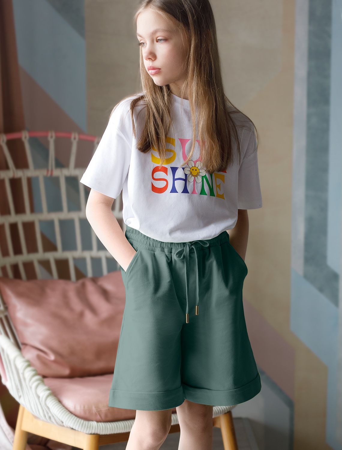 Ст.цена 1290р Шорты из облегченного футера F48.018 полынь