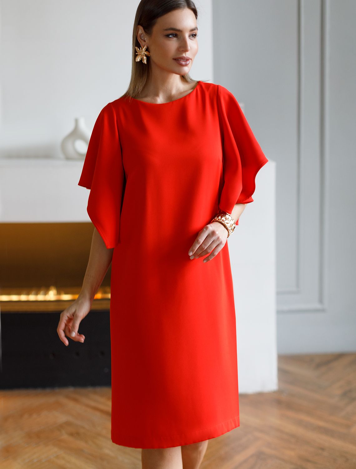 Платье из плотного струящегося крепа D22.530 красный